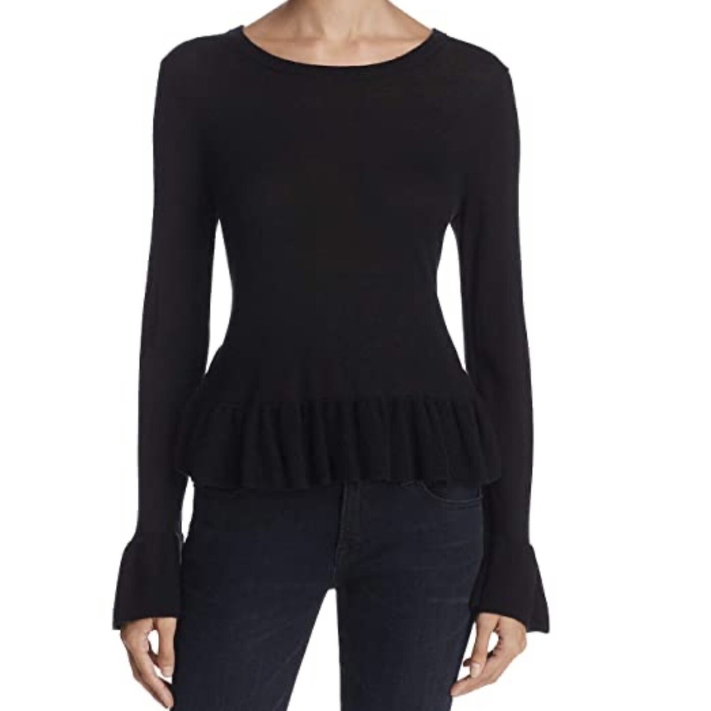 Joie Iona Caviar Wool Silk Sweater Size XS Black Long Bell Sleeve Ruffle NWT